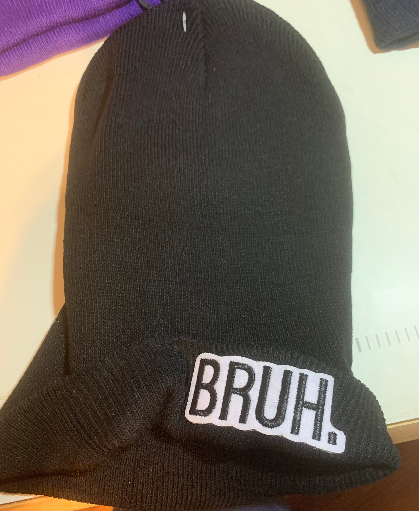 BRUH. Black beanie with patch quick ship combo